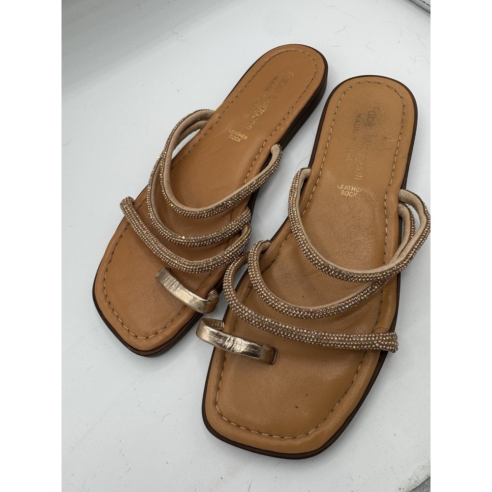 Fabio Maggenti Sandals SZ 8 Rhinestone Straps Leather Sock Made Italy EUC SB21